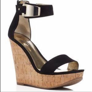 Carlos by Carlos Santa Black Benita Strap Wedge Sandals Heels - size 9